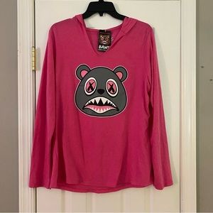 BAWS Womens Hot Pink Lithtweight Shirt Hoodie NWT XL Angry Bear Born A Wild Soul